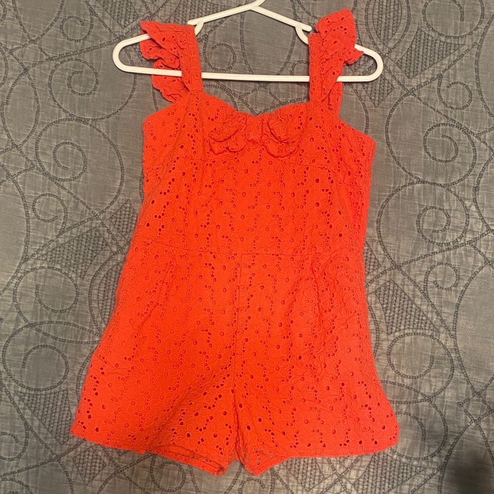 Janie and Jack Vibrant Orange Eyelet Romper